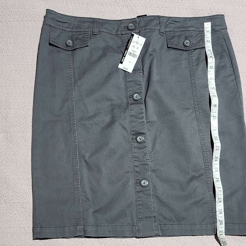 New York & Company Charcoal Button-Front Pencil Skirt